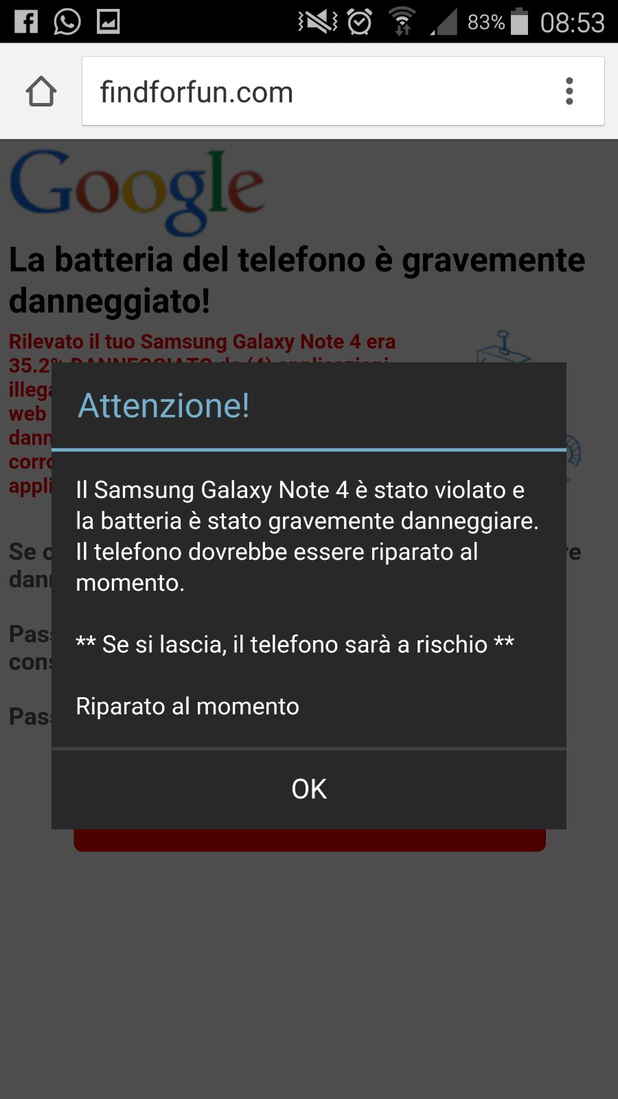 SAMSUNG NOTIFICA BATTERIA SCARICARE