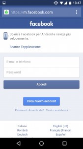 facebook login da smartphone, facebook login android ios